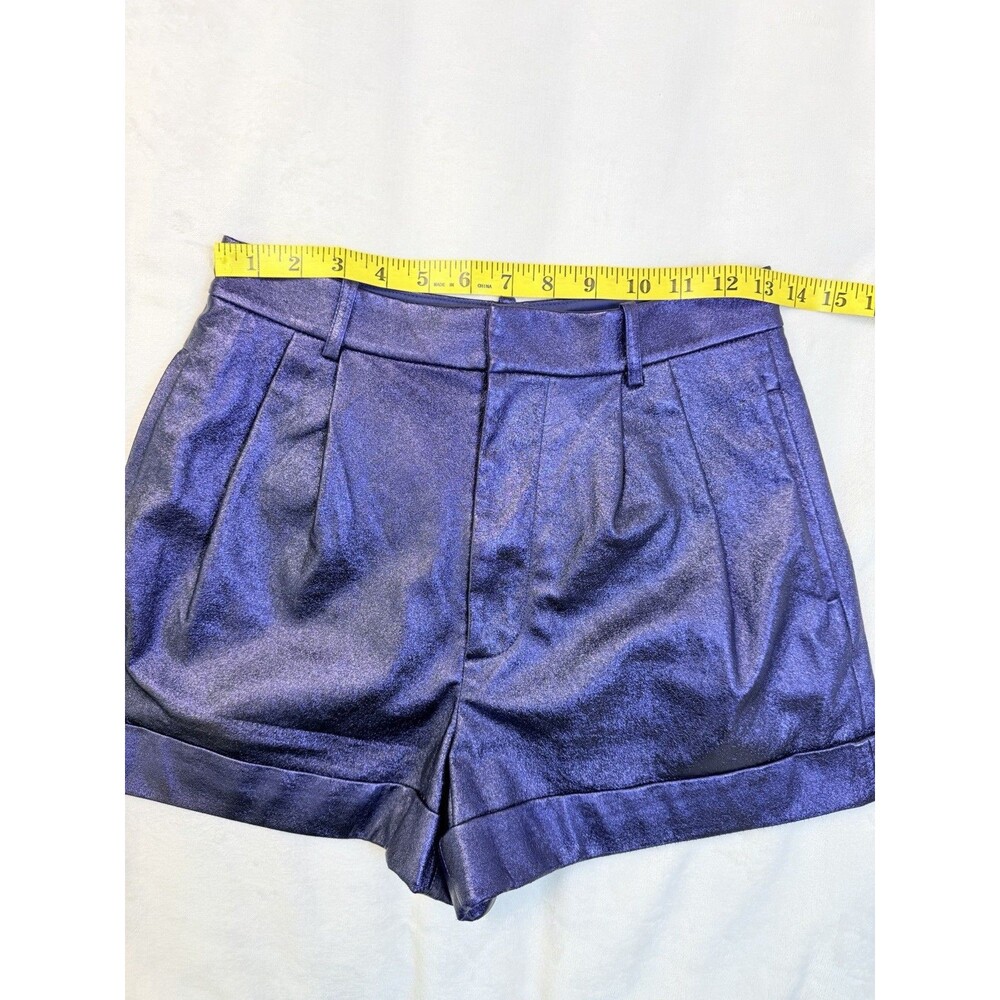 Alice + Olivia Faux Leather Pleated Cuff Metallic Shorts Women’s Purple Size 2 - Picture 8 of 11